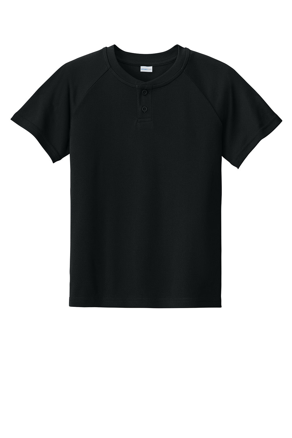 Sport-Tek YST359 Youth PosiCharge Competitor 2-Button Short Sleeve Henley Black Flat Front