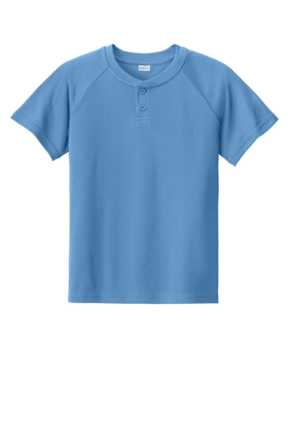 Sport-Tek YST359 Youth PosiCharge Competitor 2-Button Short Sleeve Henley Carolina Blue Flat Front