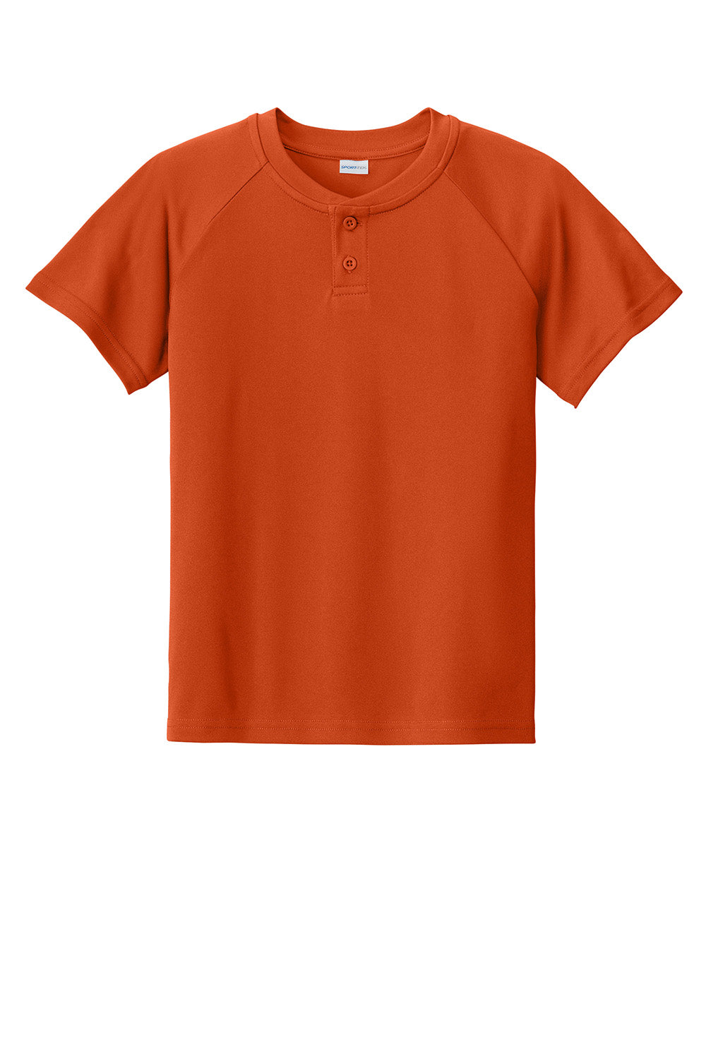 Sport-Tek YST359 Youth PosiCharge Competitor 2-Button Short Sleeve Henley Deep Orange Flat Front