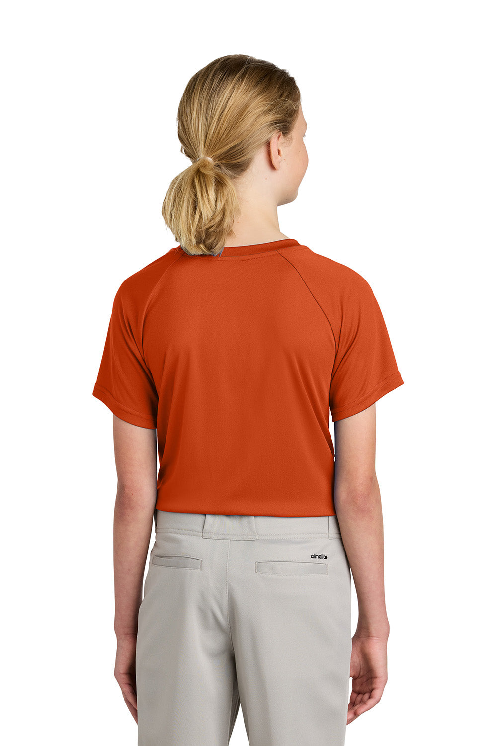 Sport-Tek YST359 Youth PosiCharge Competitor 2-Button Short Sleeve Henley Deep Orange Model Back