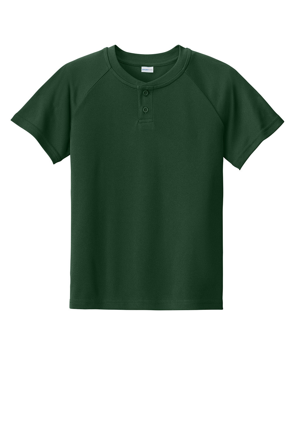 Sport-Tek YST359 Youth PosiCharge Competitor 2-Button Short Sleeve Henley Forest Green Flat Front