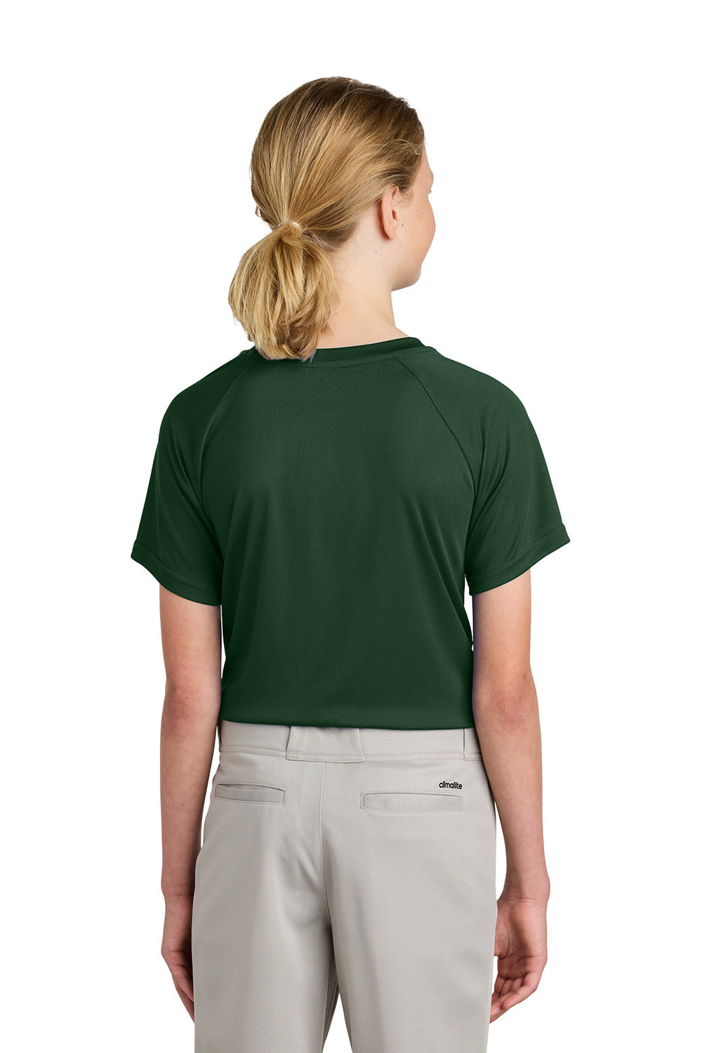 Sport-Tek YST359 Youth PosiCharge Competitor 2-Button Short Sleeve Henley Forest Green Model Back