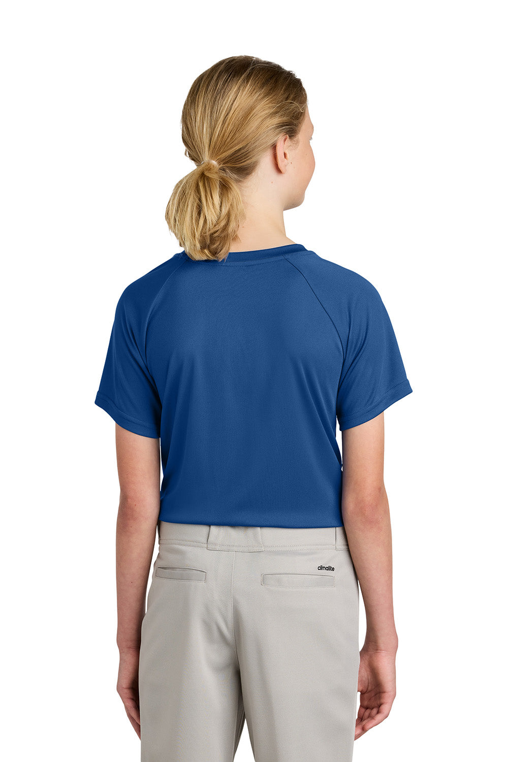 Sport-Tek YST359 Youth PosiCharge Competitor 2-Button Short Sleeve Henley Royal Blue Model Back