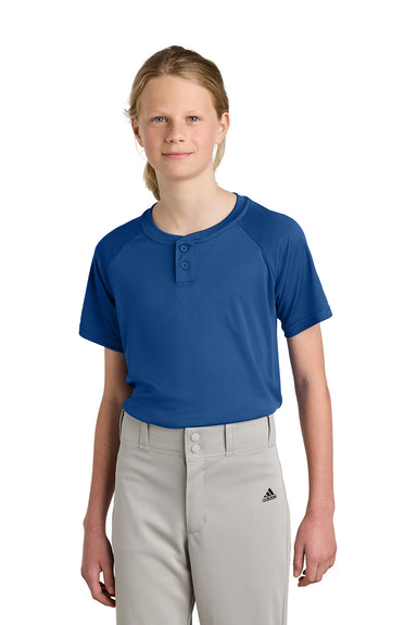 Sport-Tek YST359 Youth PosiCharge Competitor 2-Button Short Sleeve Henley Royal Blue Model Front