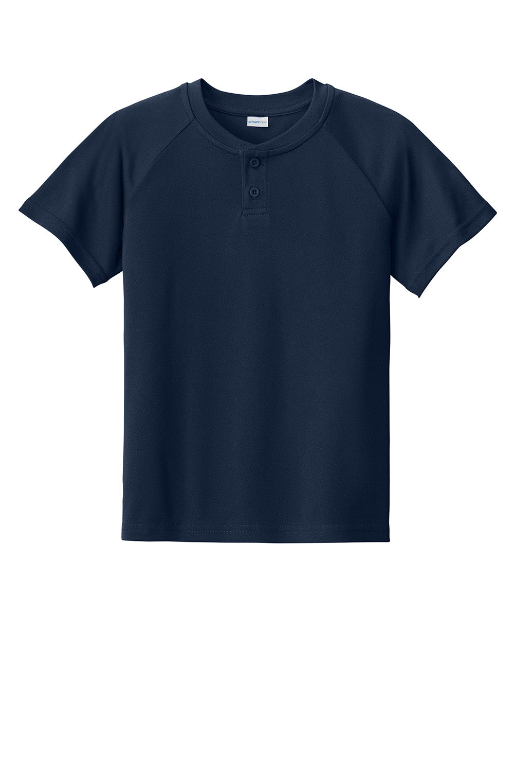 Sport-Tek YST359 Youth PosiCharge Competitor 2-Button Short Sleeve Henley True Navy Blue Flat Front