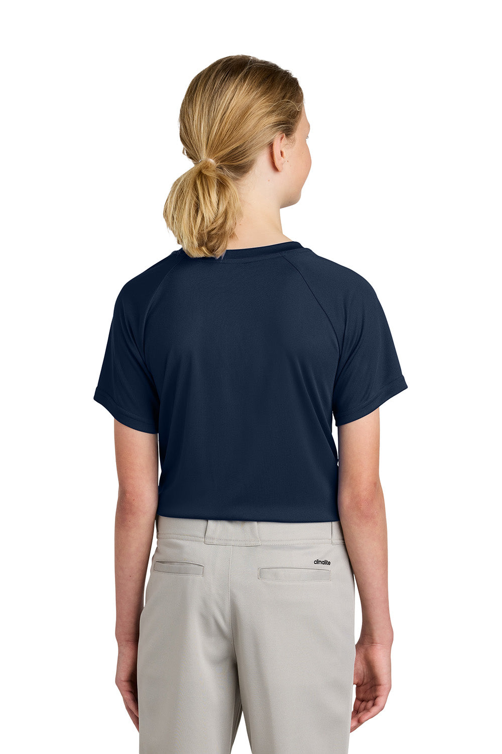 Sport-Tek YST359 Youth PosiCharge Competitor 2-Button Short Sleeve Henley True Navy Blue Model Back