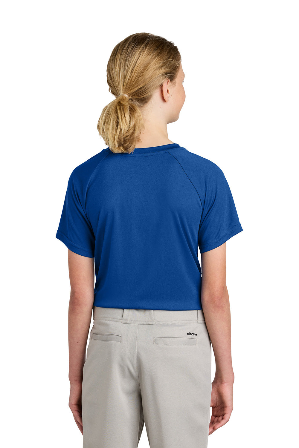 Sport-Tek YST359 Youth PosiCharge Competitor 2-Button Short Sleeve Henley True Royal Blue Model Back