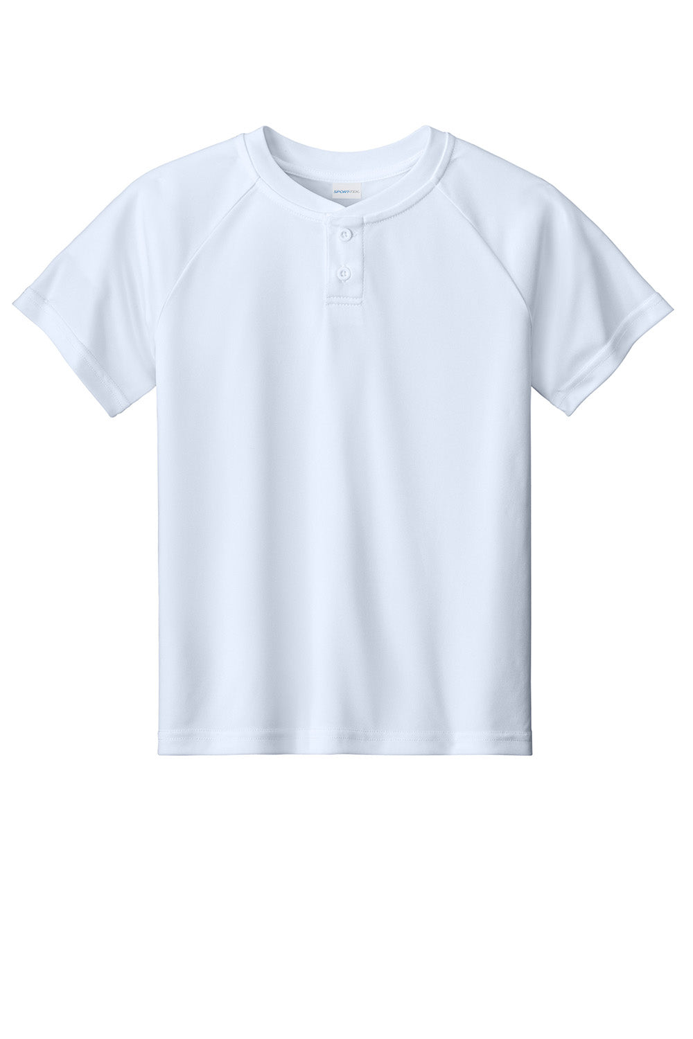 Sport-Tek YST359 Youth PosiCharge Competitor 2-Button Short Sleeve Henley White Flat Front