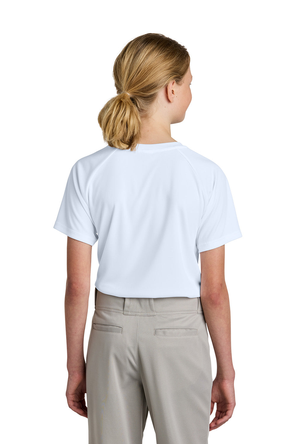 Sport-Tek YST359 Youth PosiCharge Competitor 2-Button Short Sleeve Henley White Model Back