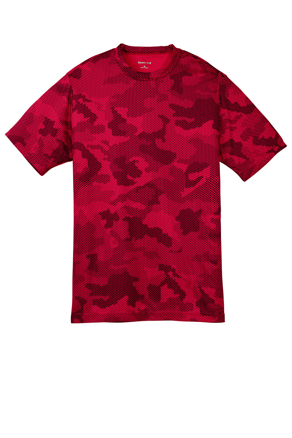 Sport-Tek YST370 Youth CamoHex Moisture Wicking Short Sleeve Crewneck T-Shirt Deep Red Flat Front