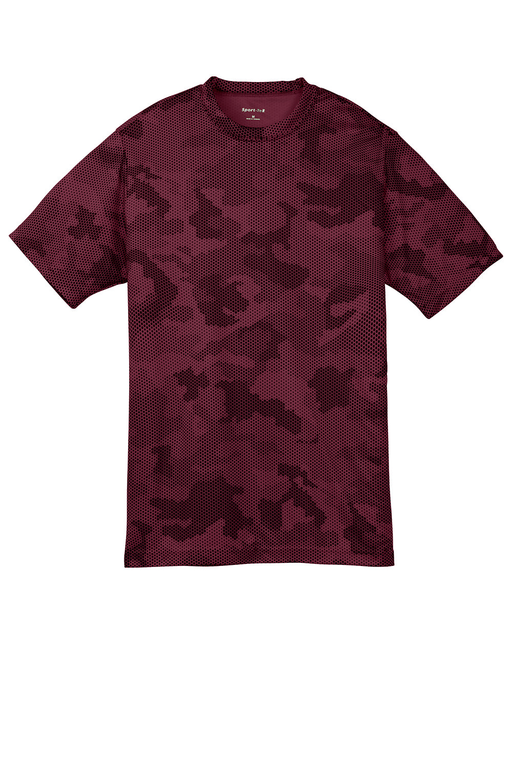 Sport-Tek YST370 Youth CamoHex Moisture Wicking Short Sleeve Crewneck T-Shirt Maroon Flat Front