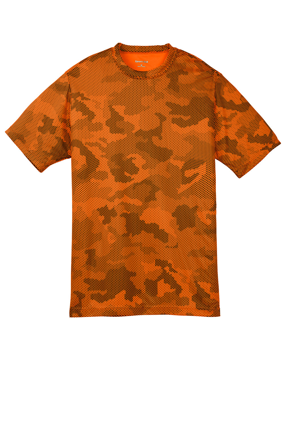 Sport-Tek YST370 Youth CamoHex Moisture Wicking Short Sleeve Crewneck T-Shirt Neon Orange Flat Front