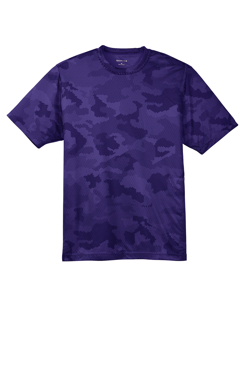 Sport-Tek YST370 Youth CamoHex Moisture Wicking Short Sleeve Crewneck T-Shirt Purple Flat Front