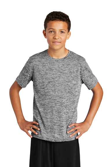 Sport-Tek YST390 Youth Electric Heather Moisture Wicking Short Sleeve Crewneck T-Shirt Black Electric Model Front