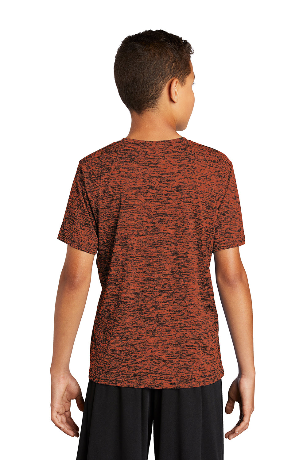 Sport-Tek YST390 Youth Electric Heather Moisture Wicking Short Sleeve Crewneck T-Shirt Deep Orange Black Electric Model Back