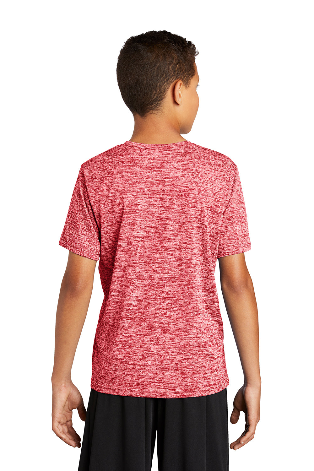 Sport-Tek YST390 Youth Electric Heather Moisture Wicking Short Sleeve Crewneck T-Shirt Deep Red Electric Model Back