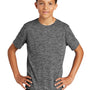 Sport-Tek Youth Electric Heather Moisture Wicking Short Sleeve Crewneck T-Shirt - Grey Black Electric