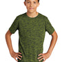 Sport-Tek Youth Electric Heather Moisture Wicking Short Sleeve Crewneck T-Shirt - Lime Shock Green True Navy Blue Electric