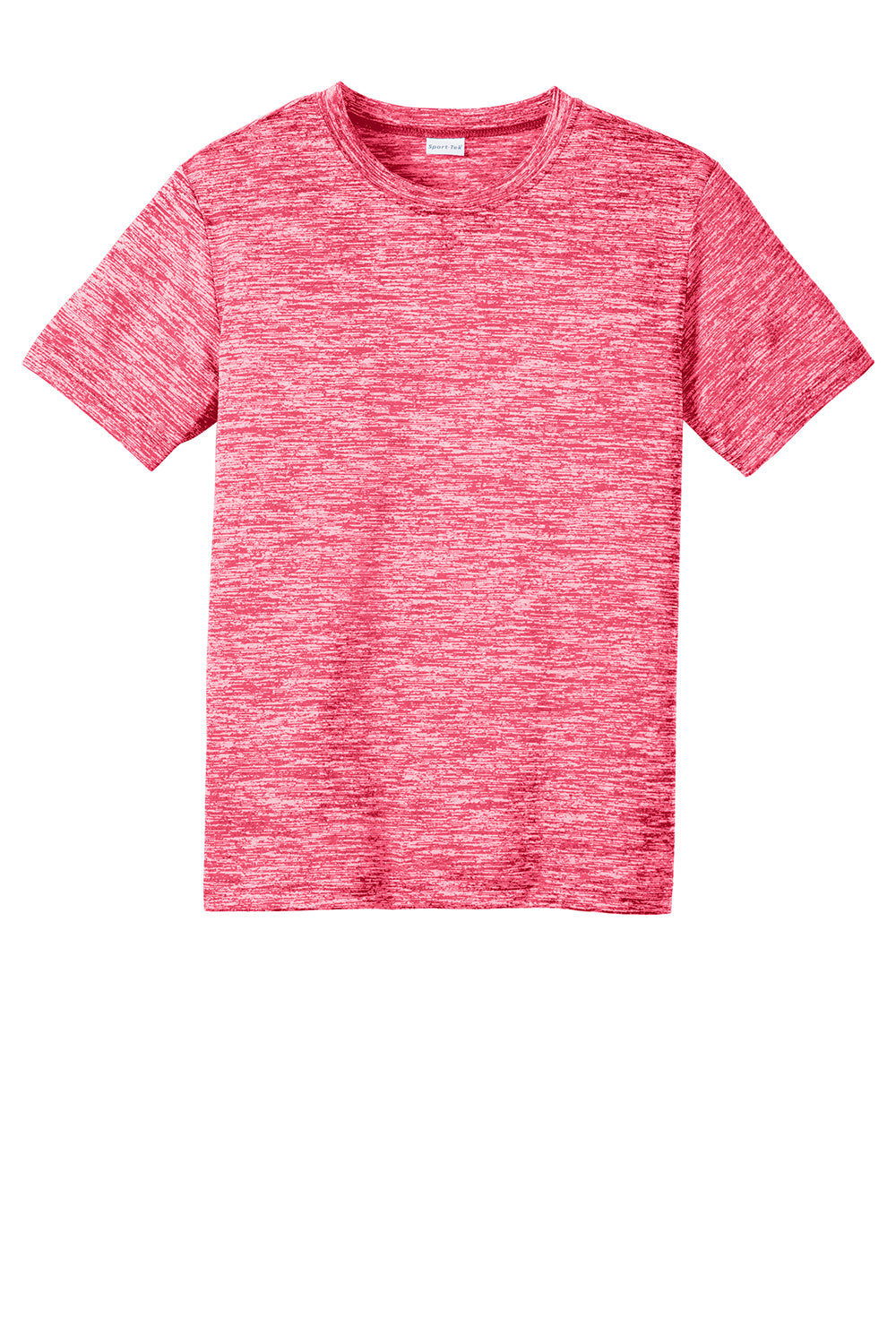 Sport-Tek YST390 Youth Electric Heather Moisture Wicking Short Sleeve Crewneck T-Shirt Power Pink Electric Flat Front