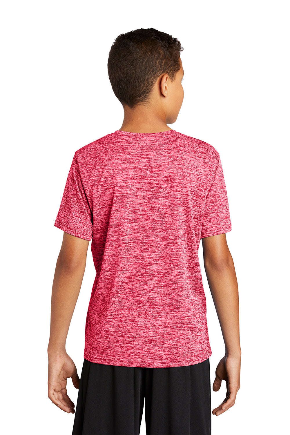 Sport-Tek YST390 Youth Electric Heather Moisture Wicking Short Sleeve Crewneck T-Shirt Power Pink Electric Model Back