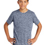 Sport-Tek Youth Electric Heather Moisture Wicking Short Sleeve Crewneck T-Shirt - True Navy Blue Electric