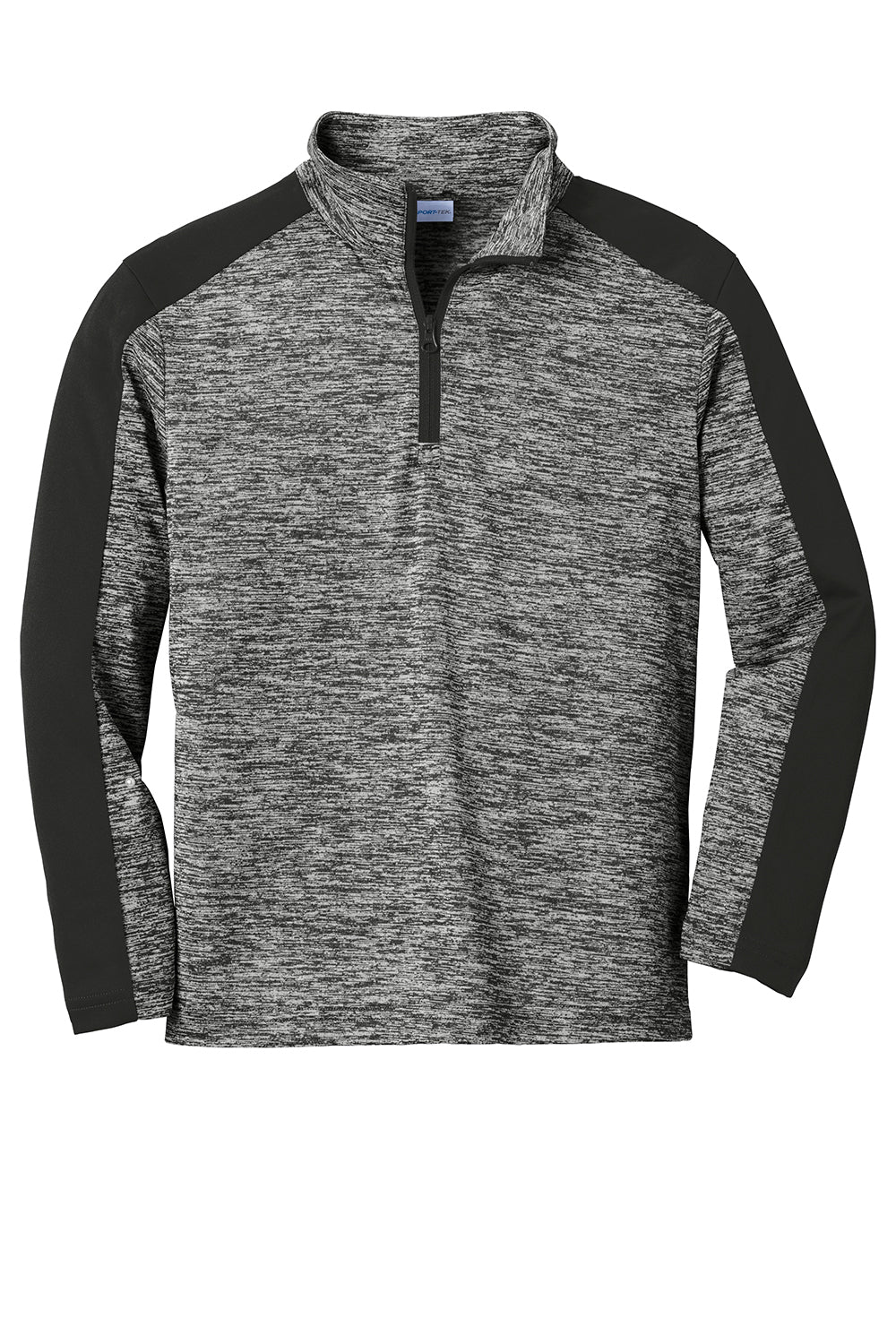 Sport-Tek YST397 Youth Electric Heather Moisture Wicking 1/4 Zip Sweatshirt Black Electric/Black Flat Front