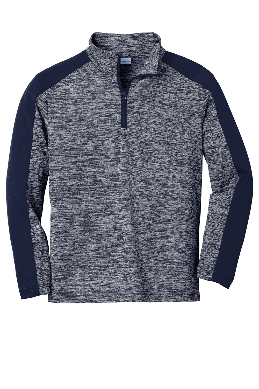 Sport-Tek YST397 Youth Electric Heather Moisture Wicking 1/4 Zip Sweatshirt True Navy Blue Electric/True Navy Blue Flat Front