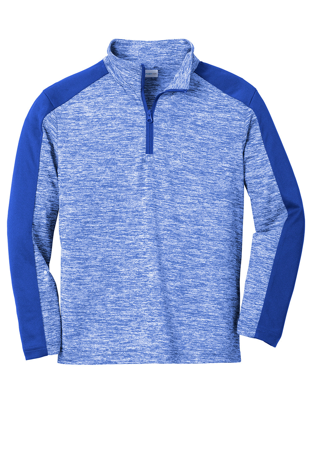 Sport-Tek YST397 Youth Electric Heather Moisture Wicking 1/4 Zip Sweatshirt True Royal Blue Electric/True Royal Blue Flat Front