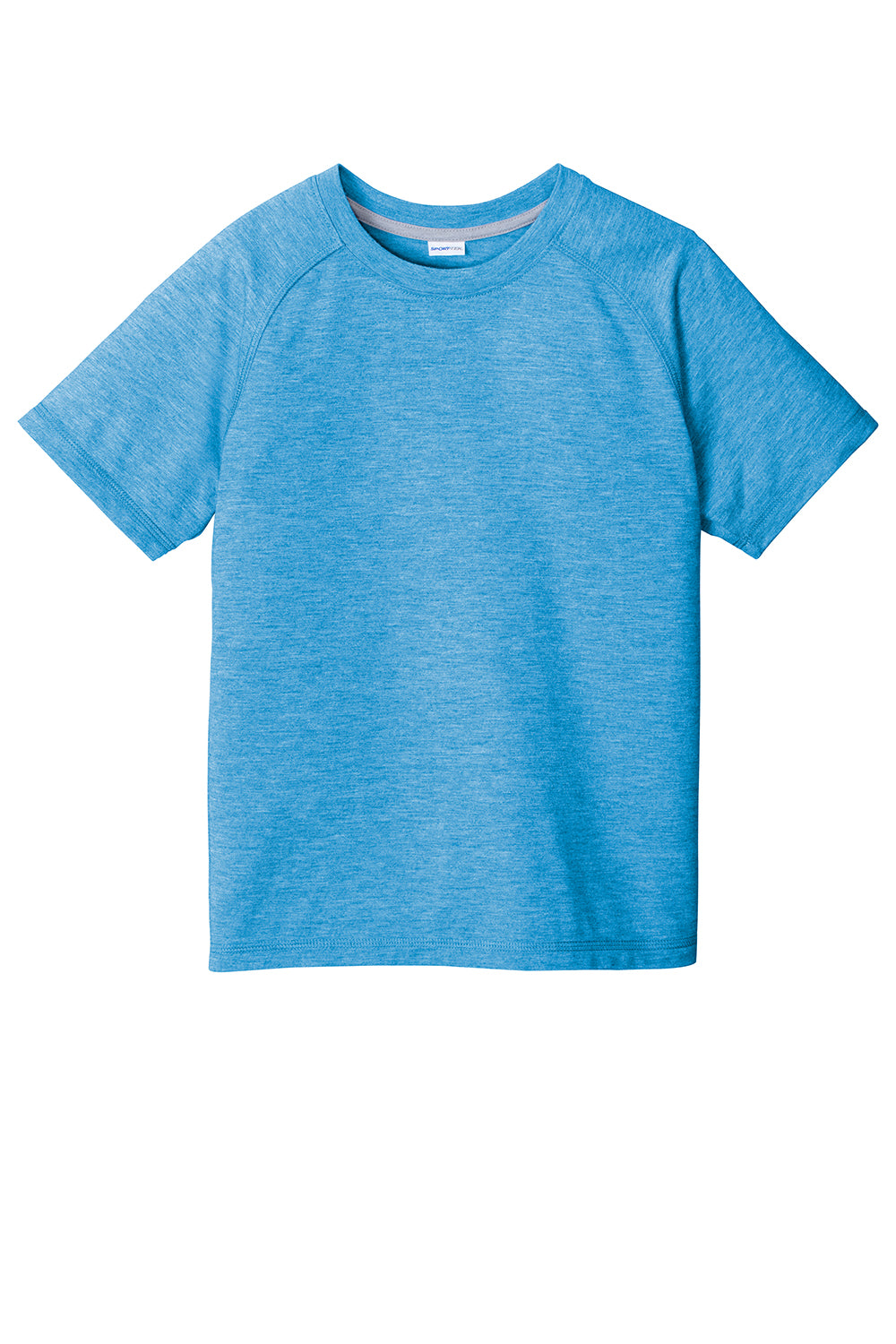 Sport-Tek YST400 Youth Moisture Wicking Short Sleeve Crewneck T-Shirt Heather Pond Blue Flat Front