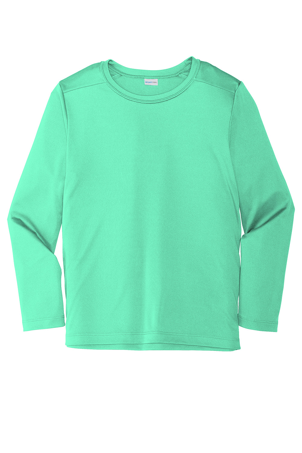 Sport-Tek YST420LS Youth Moisture Wicking Long Sleeve Crewneck T-Shirt Bright Seafoam Green Flat Front