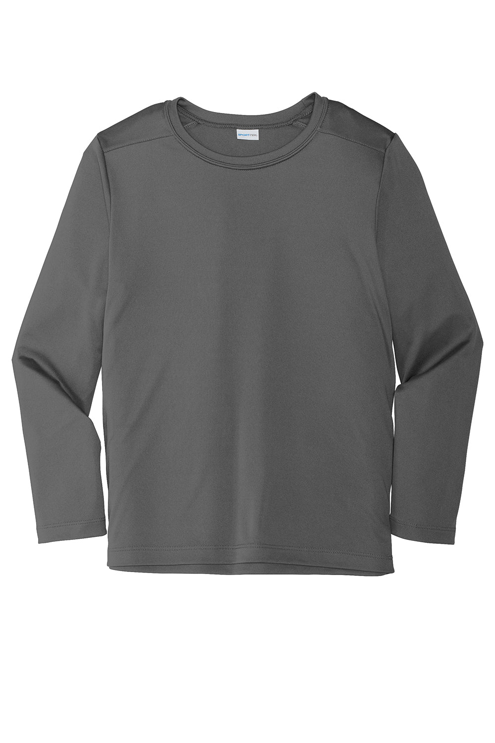 Sport-Tek YST420LS Youth Moisture Wicking Long Sleeve Crewneck T-Shirt Dark Smoke Grey Flat Front