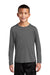 Sport-Tek YST420LS Youth Moisture Wicking Long Sleeve Crewneck T-Shirt Dark Smoke Grey Model Front