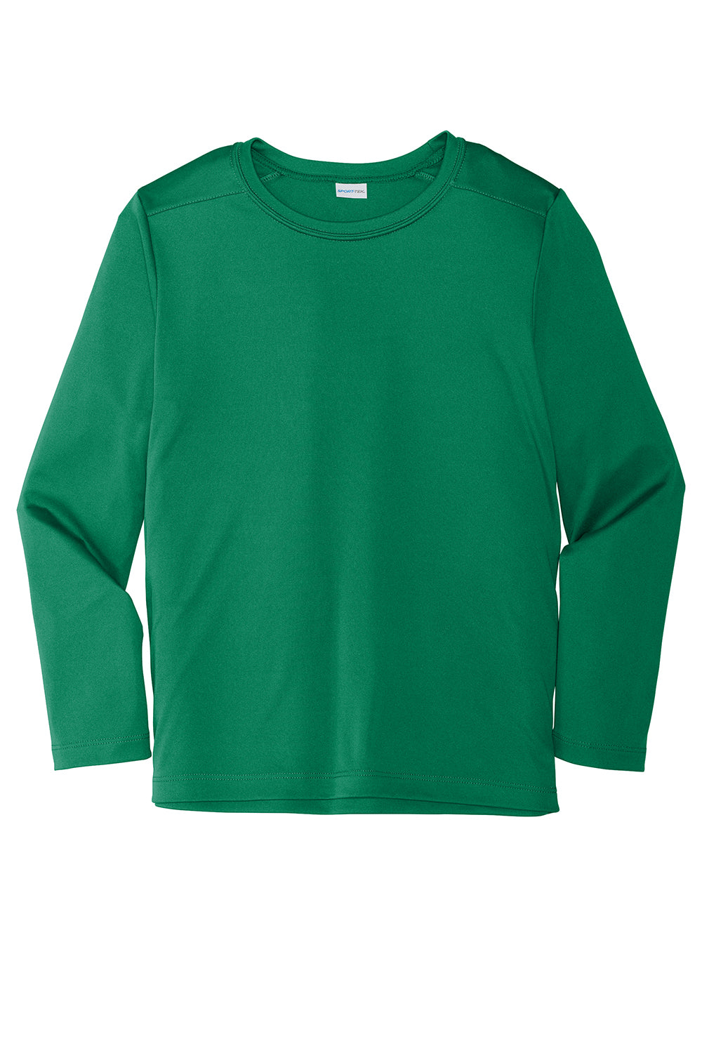 Sport-Tek YST420LS Youth Moisture Wicking Long Sleeve Crewneck T-Shirt Kelly Green Flat Front