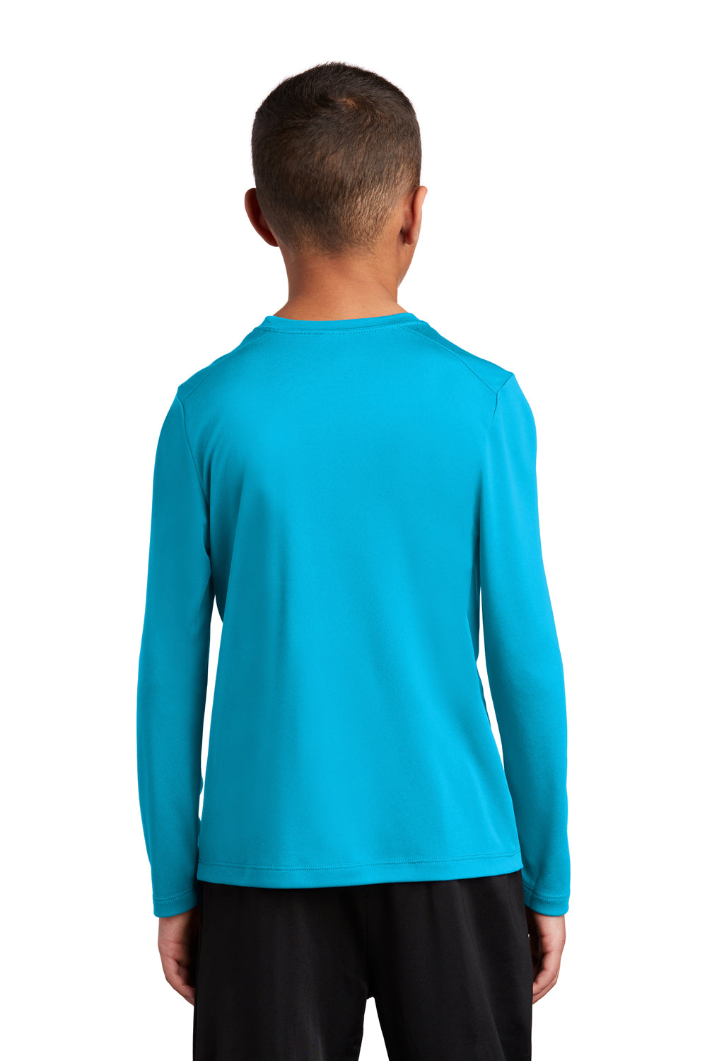 Sport-Tek YST420LS Youth Moisture Wicking Long Sleeve Crewneck T-Shirt Sapphire Blue Model Back