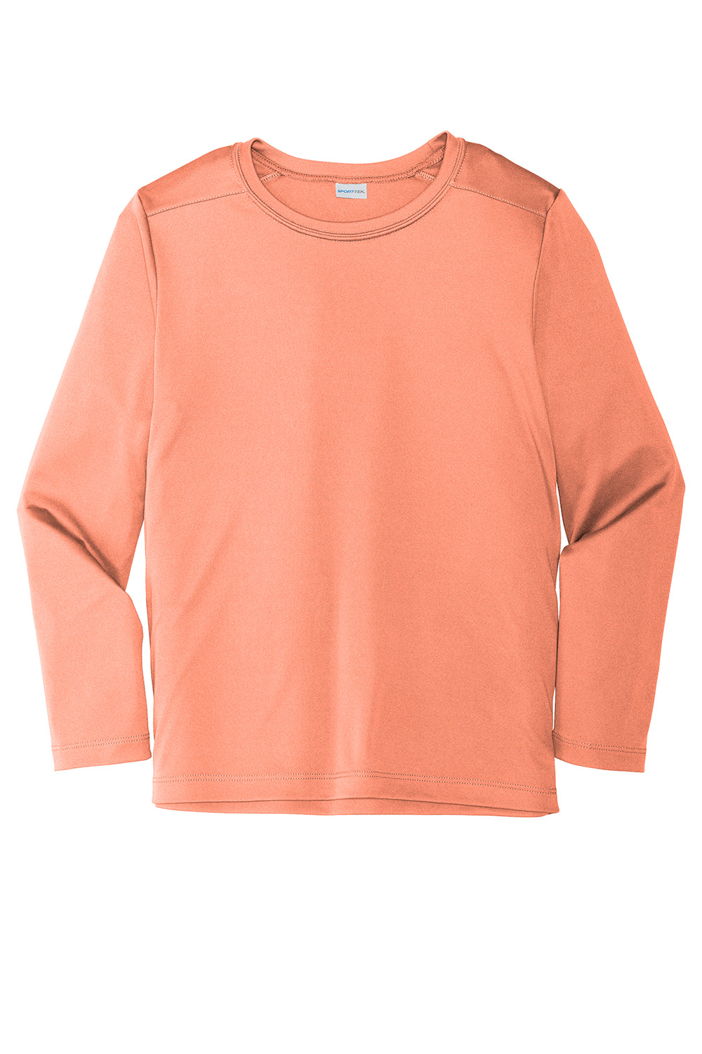 Sport-Tek YST420LS Youth Moisture Wicking Long Sleeve Crewneck T-Shirt Soft Coral Orange Flat Front