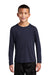 Sport-Tek YST420LS Youth Moisture Wicking Long Sleeve Crewneck T-Shirt True Navy Blue Model Front