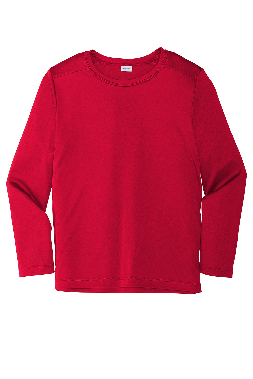 Sport-Tek YST420LS Youth Moisture Wicking Long Sleeve Crewneck T-Shirt True Red Flat Front