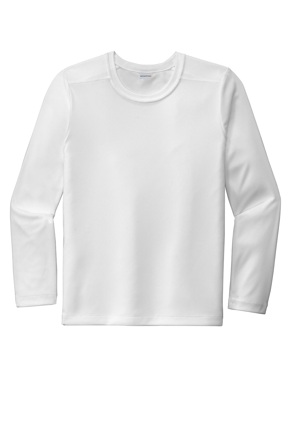 Sport-Tek YST420LS Youth Moisture Wicking Long Sleeve Crewneck T-Shirt White Flat Front