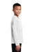 Sport-Tek YST420LS Youth Moisture Wicking Long Sleeve Crewneck T-Shirt White Model Side