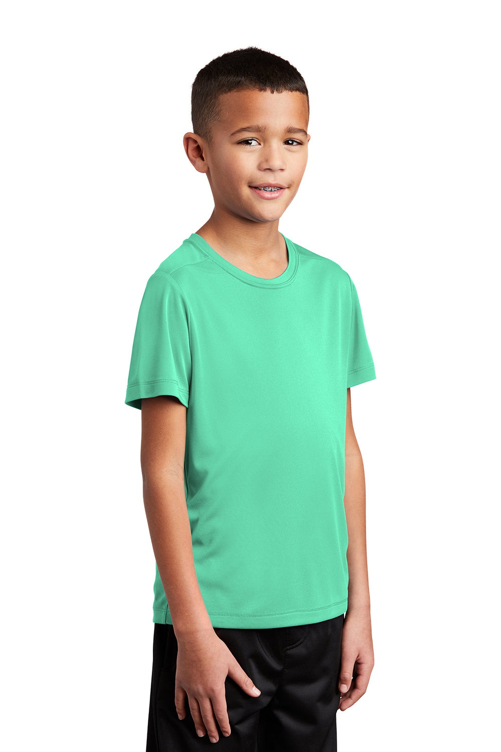 Sport-Tek YST420 Youth Moisture Wicking Short Sleeve Crewneck T-Shirt Bright Seafoam Green Model 3q