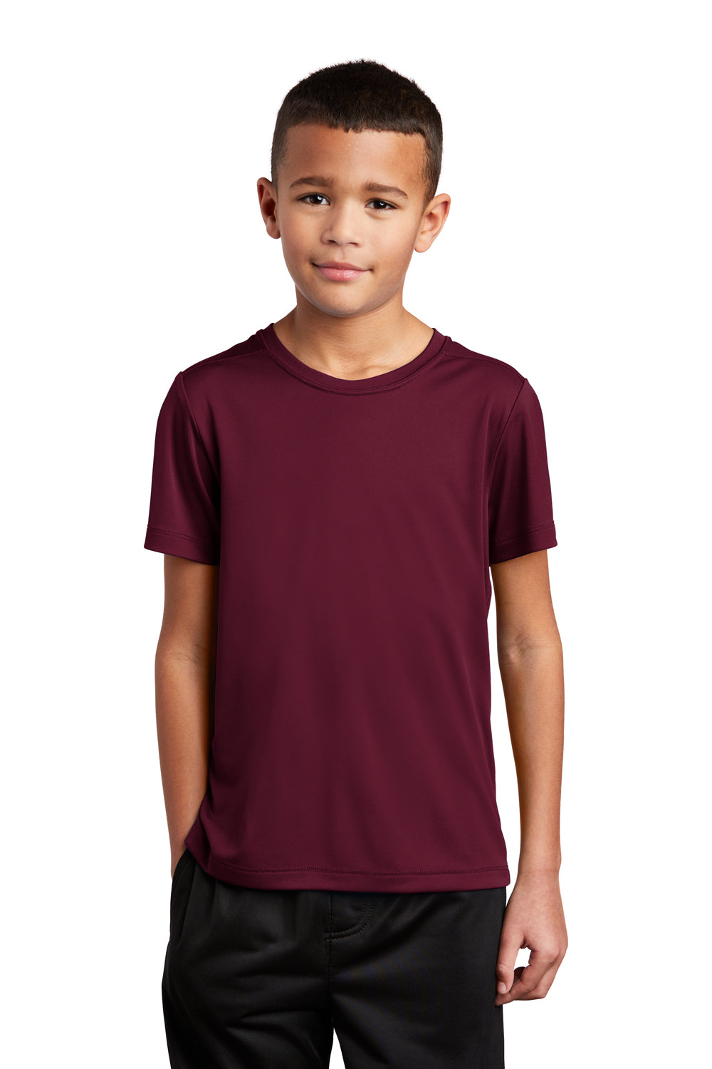 Sport-Tek YST420 Youth Moisture Wicking Short Sleeve Crewneck T-Shirt Cardinal Red Model Front