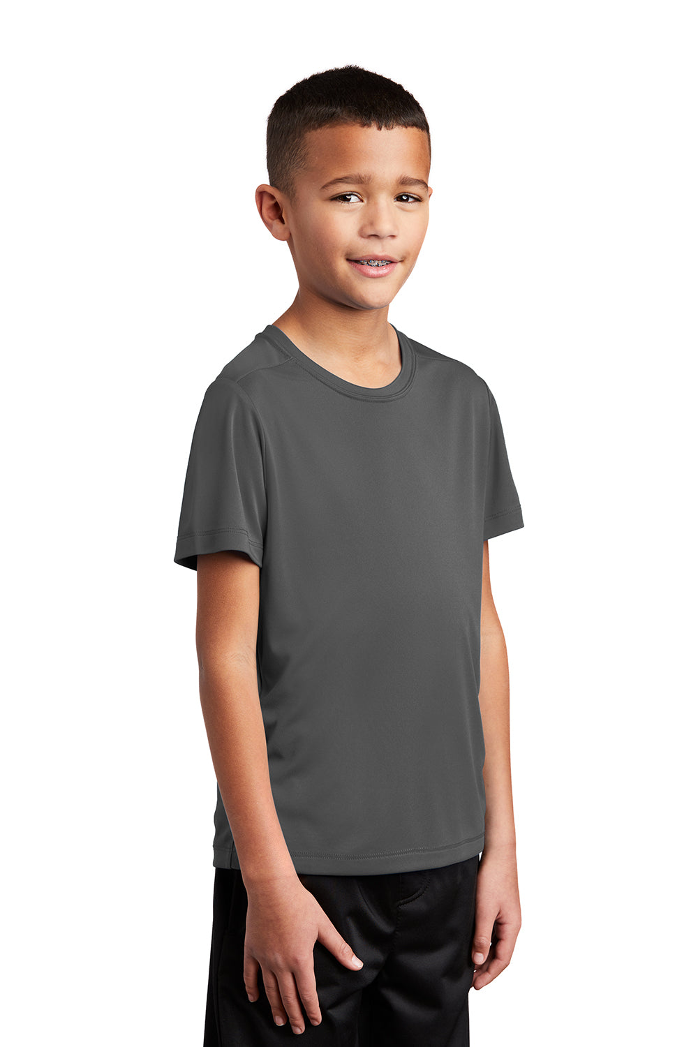 Sport-Tek YST420 Youth Moisture Wicking Short Sleeve Crewneck T-Shirt Dark Smoke Grey Model 3q