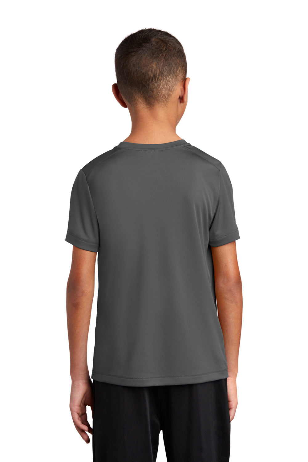 Sport-Tek YST420 Youth Moisture Wicking Short Sleeve Crewneck T-Shirt Dark Smoke Grey Model Back