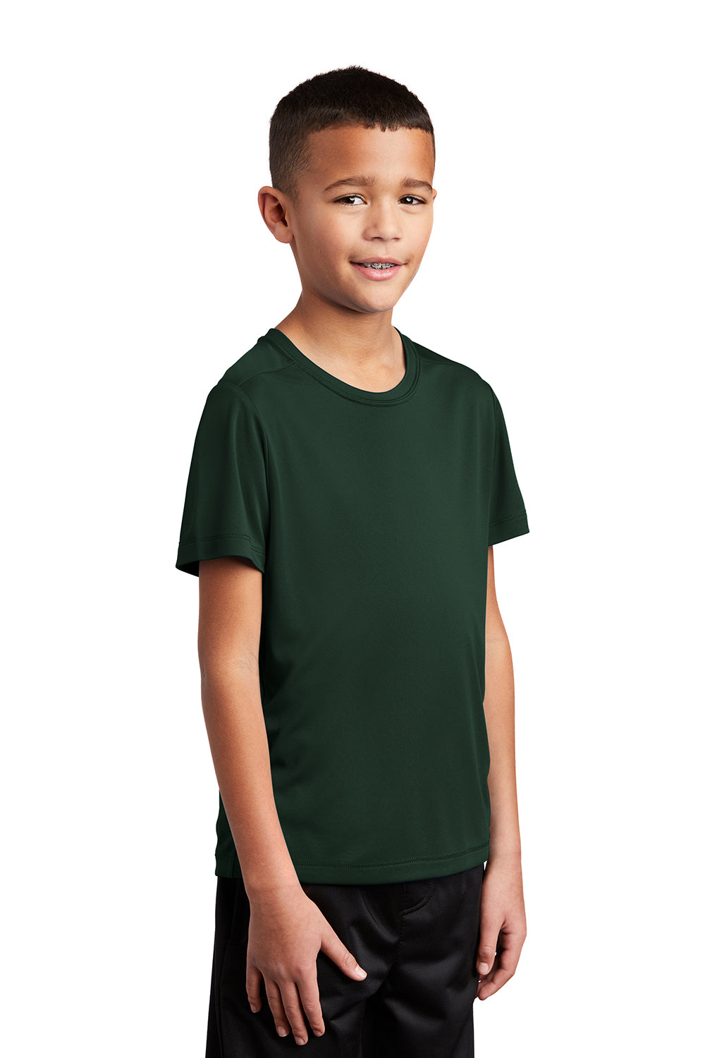 Sport-Tek YST420 Youth Moisture Wicking Short Sleeve Crewneck T-Shirt Forest Green Model 3q