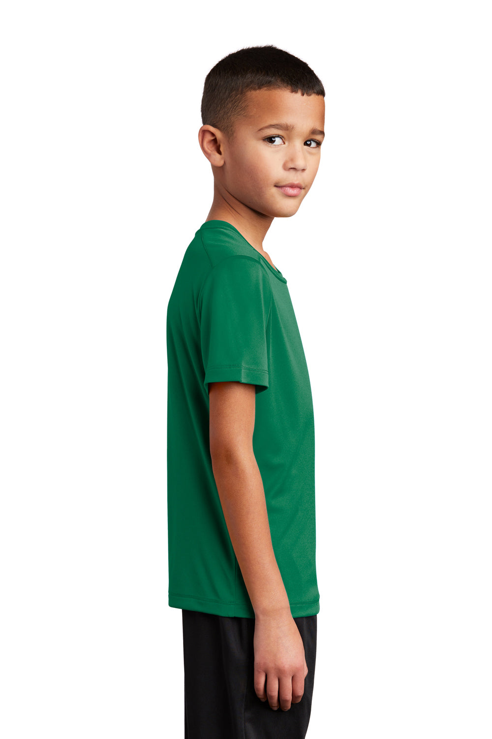 Sport-Tek YST420 Youth Moisture Wicking Short Sleeve Crewneck T-Shirt Kelly Green Model Side