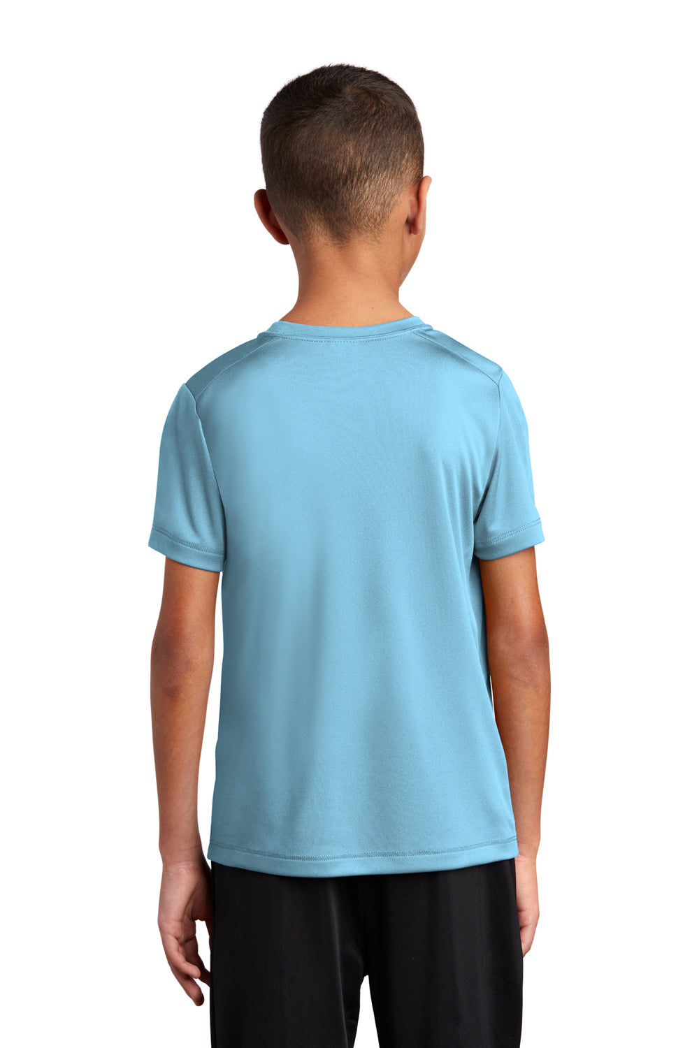 Sport-Tek YST420 Youth Moisture Wicking Short Sleeve Crewneck T-Shirt Light Blue Model Back