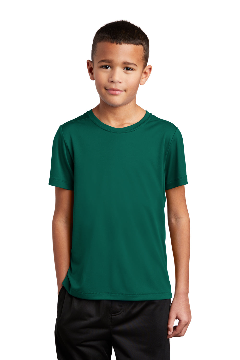 Sport-Tek YST420 Youth Moisture Wicking Short Sleeve Crewneck T-Shirt Marine Green Model Front