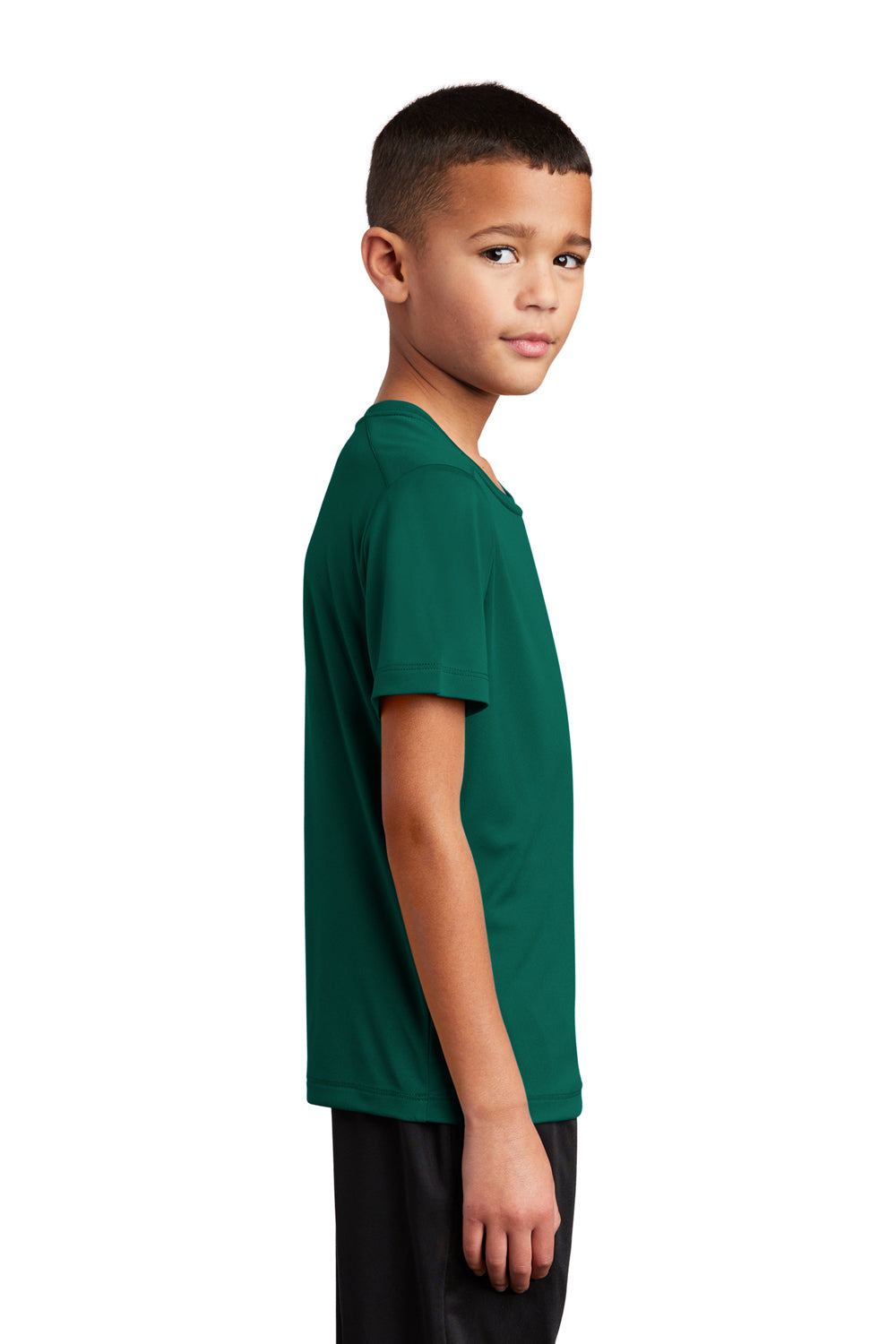 Sport-Tek YST420 Youth Moisture Wicking Short Sleeve Crewneck T-Shirt Marine Green Model Side