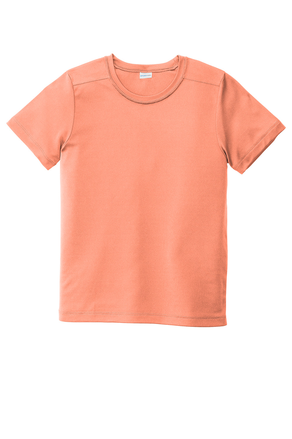 Sport-Tek YST420 Youth Moisture Wicking Short Sleeve Crewneck T-Shirt Soft Coral Orange Flat Front