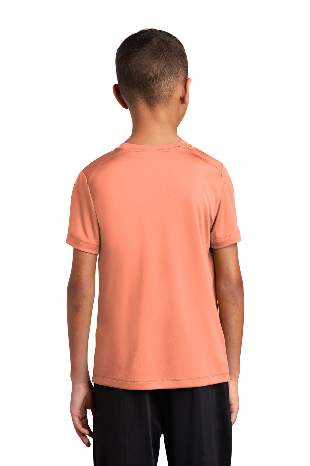 Sport-Tek YST420 Youth Moisture Wicking Short Sleeve Crewneck T-Shirt Soft Coral Orange Model Back